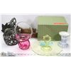 Image 1 : ESTATE LOT WITH ART GLASS SERVING PLATTER, BASKET,