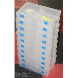 LOT OF 10 CLEAR PLASTIC STACKABLE ORGANIZERS