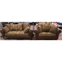 NEW FLORAL FABRIC & NAILHEAD LEATHERETTE 91" SOFA