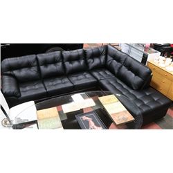 NEW BLACK LEATHERETTE CHAISE LOUNGE SECTIONAL