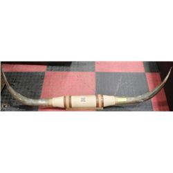 LEATHER MOUNTED LONGHORN STEER HORNS - 27"L.