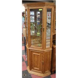 OAK CURIO CABINET 22X22X74". FURNITURE