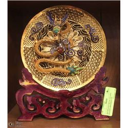 DECORATIVE METAL GOLDEN DRAGON ORNAMENT ON