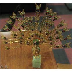 GOLDEN PEACOCK ORNAMENT ON JADE STAND 12WX12T