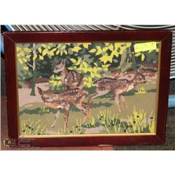 VINTAGE NEEDLEPOINT IN FRAME DEER 16" X 21"