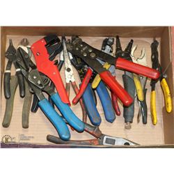 FLAT OF VARIOUS PLIERS, SNIPS & STRIPPERS INCL
