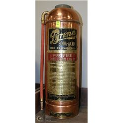 ANTIQUE PYRENE COPPER FIRE EXTINGUISHER.