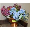 Image 1 : BRASS AND COPPER PLANTER WITH ARTIFICIAL FLOWERS