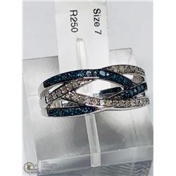 2) ST. SILVER RHODIUM PLATED B&W DIAMOND RING