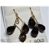 Image 1 : 7) 14KT GOLD SMOKEY QUARTZ & SAPPHIRE EARRINGS