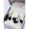Image 2 : 7) 14KT GOLD SMOKEY QUARTZ & SAPPHIRE EARRINGS