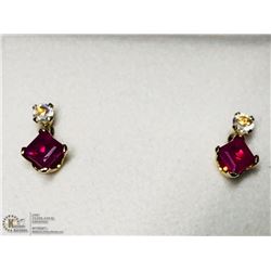 11) 10KT  GOLD MOONSTONE & RUBY EARRINGS