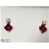 Image 1 : 11) 10KT  GOLD MOONSTONE & RUBY EARRINGS
