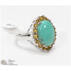 16) STERLING SILVER TURQUOISE AND CITRINE RING