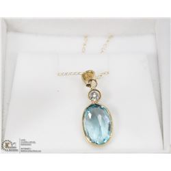 19) 10KT GOLD ZIRCON & DIAMOND PENDANT NECKLACE