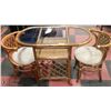Image 1 : GLASS TOPPED WICKER TABLE 30"  HIGH WITH 2 CHAIRS