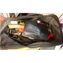 TOOL BAG WITH CONTENTS INCL HAMMERS, TAPE