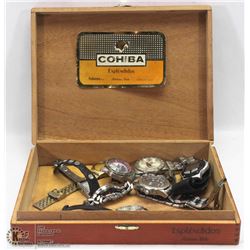 COHIBA CIGAR BOX WITH  WATCHES ESQ TIMES OILERS