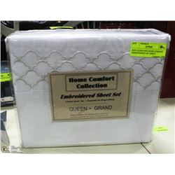 NEW QUEEN SIZE HOME COMFORT EMBROIDERED 4PC SHEET