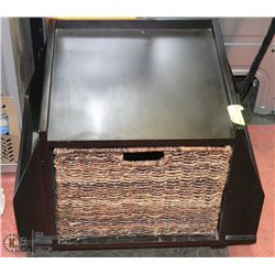 BLACK AND WICKER END TABLE