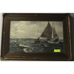 ANTIQUE FRAMED PICTURE OF SHIP
