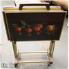 Image 1 : SET OF 4 VINTAGE TV TRAYS ON STAND WITH CASTORS