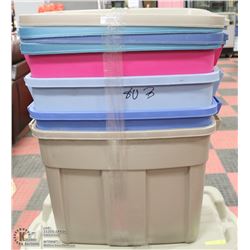 LOT OF 4 RUBBERMAID ROUGHNECK TOTES WITH LIDS