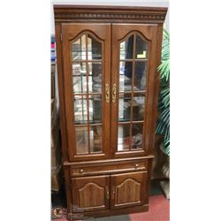 WOOD GLASS DOOR CHINA CABINET WITH LIGHTING & 3