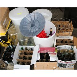 PALLET OF WINE EQUIPMENT INCL 2 GLASS 5GAL CARBOY,
