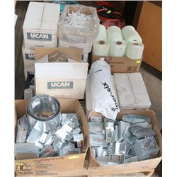 PALLET OF METAL BRACKETS, FIBREGLASS AND MORE