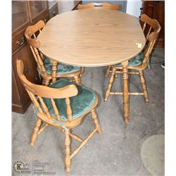 WOOD TABLE WITH 4 CHAIRS - SLIGHT DAMAGE TO TOP.
