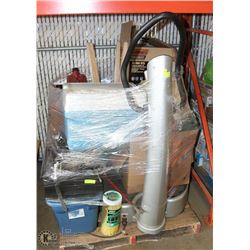 PALLET OF HOUSEHOLD MISC. AND TOOLS