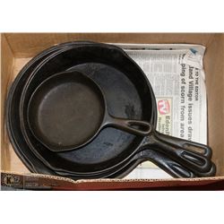 LOT OF 6 CAST IRON FRYING PANS