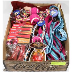 BOX W/NEW DOG ACCESSORIES INCL. DOG