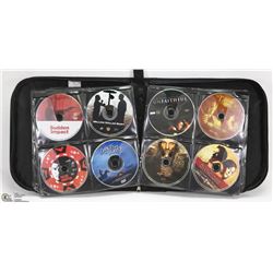 BLACK LEATHER CD CASE FULL OF DVD MOVIES -
