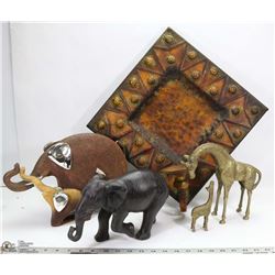 LARGE FLAT W/SAFARI ELEPHANTS, BRASS