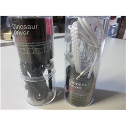 2 New Pairs of Dinosaur Driver Zippered Headphones/ 1 white 1 black