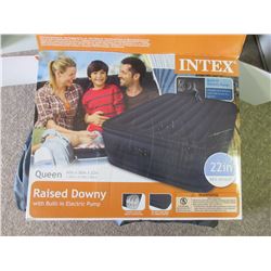 Intex Queen 22inch Raised Downey Air Mattress with built in Pump
