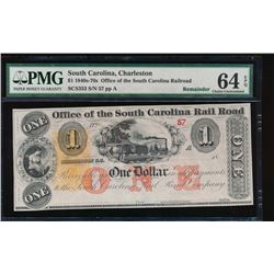 1840s-70s $1 South Carolina Railroad Obsolete Note PMG 64EPQ