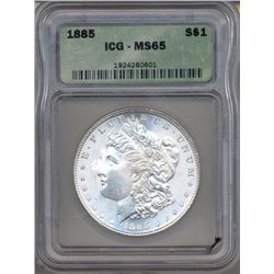 1885 $1 Morgan Silver Dollar Coin ICG MS65