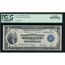 1918 $1 New York Large Federal Reserve Bank Note PCGS 65PPQ