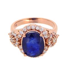 14KT Rose Gold 4.79ctw Blue Sapphire and Diamond Ring