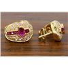 Image 6 : 18KT Yellow Gold Ruby and Diamond Earrings