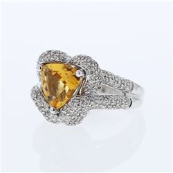 14KT White Gold 2.81ct Citrine and Diamond Ring