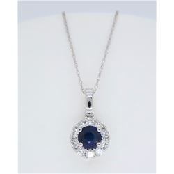 14KT White Gold 0.39ct Blue Sapphire and Diamond Pendant with Chain