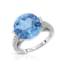 18KT White Gold 11.62ct Blue Topaz and Diamond Ring