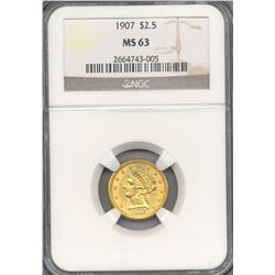 1907 $2.5 Indian Head Quarter Eagle Gold Coin NGC MS63