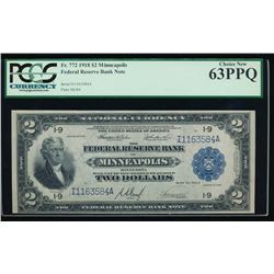 1918 $2 Minneapolis Federal Reserve Bank Note PCGS 63PPQ