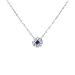 14KT White Gold Blue Sapphire and Diamond Pendant with Chain