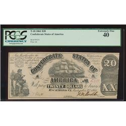 1861 $20 Confederate States of American Note PCGS 40